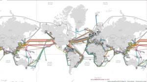 Ilustração dos cabos submarinos que ligam os continentes em alta velocidade